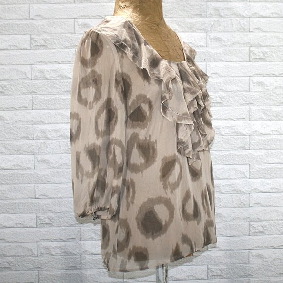 ANN TAYLOR Blouse Sheer Ruffle Oversized Exaggerated Animal Print Top Small - Picture 3 of 11